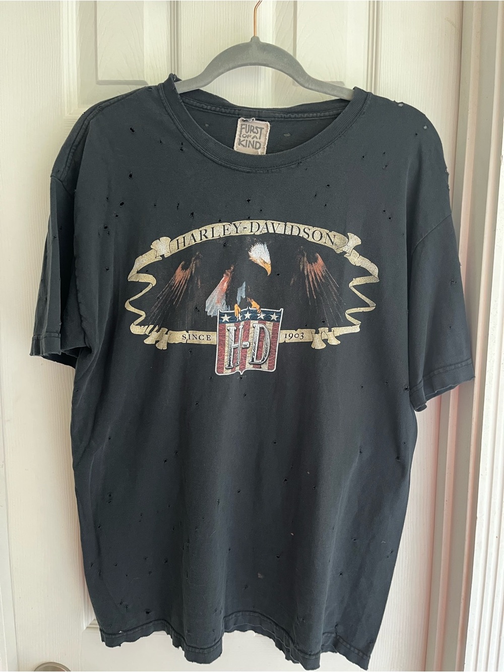 Harley-Davidson Black Tee with Eagle Shield Graphic and Banner